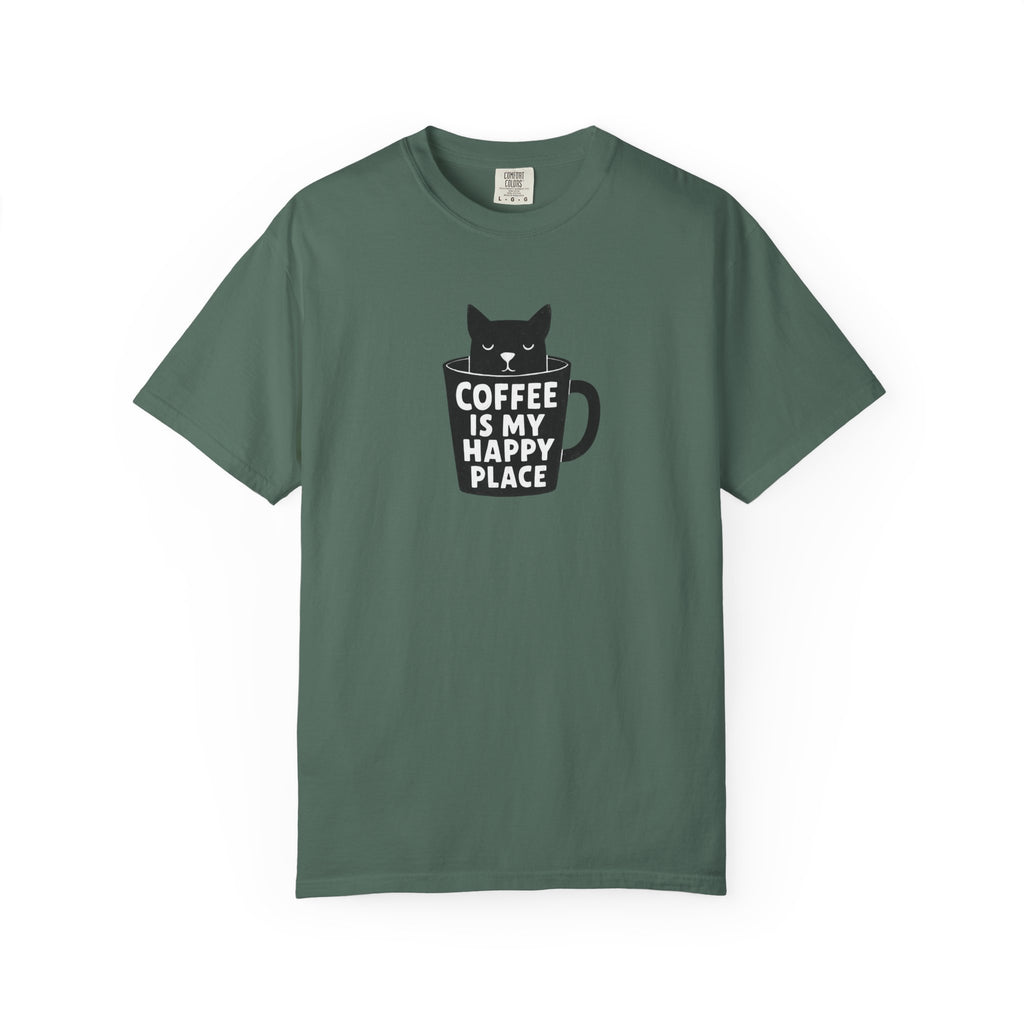 Coffee Is My Happy Place T-Shirt — Cat & Coffee Graphic Tee