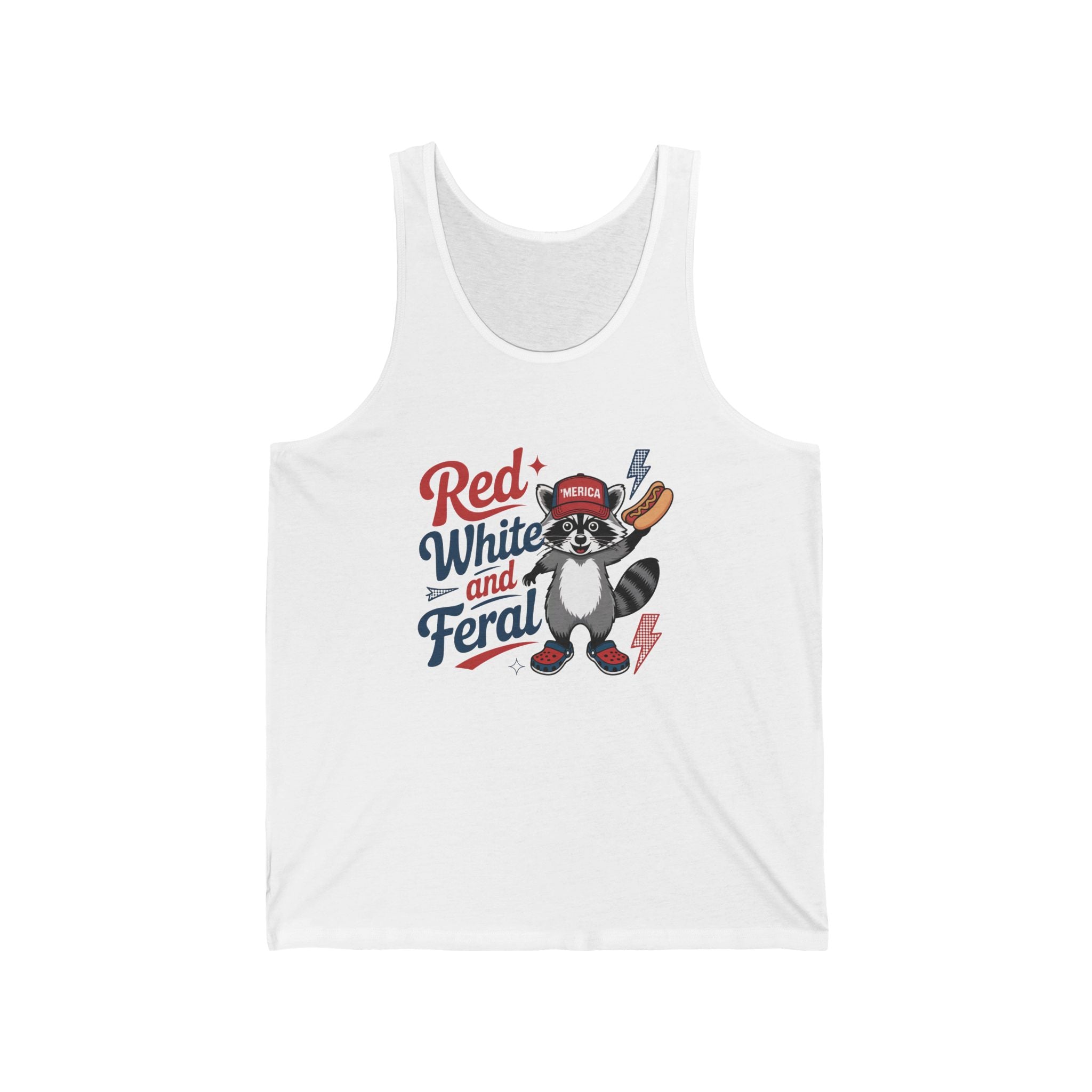 Red, White and Feral Tank Top — Patriotic Racoon Graphic Tank