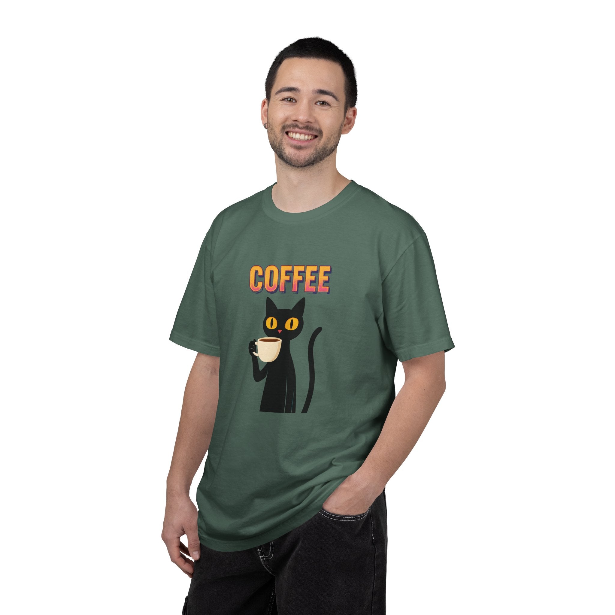 Coffee Cat T-Shirt — Cute Black Cat Holding Coffee Graphic Tee