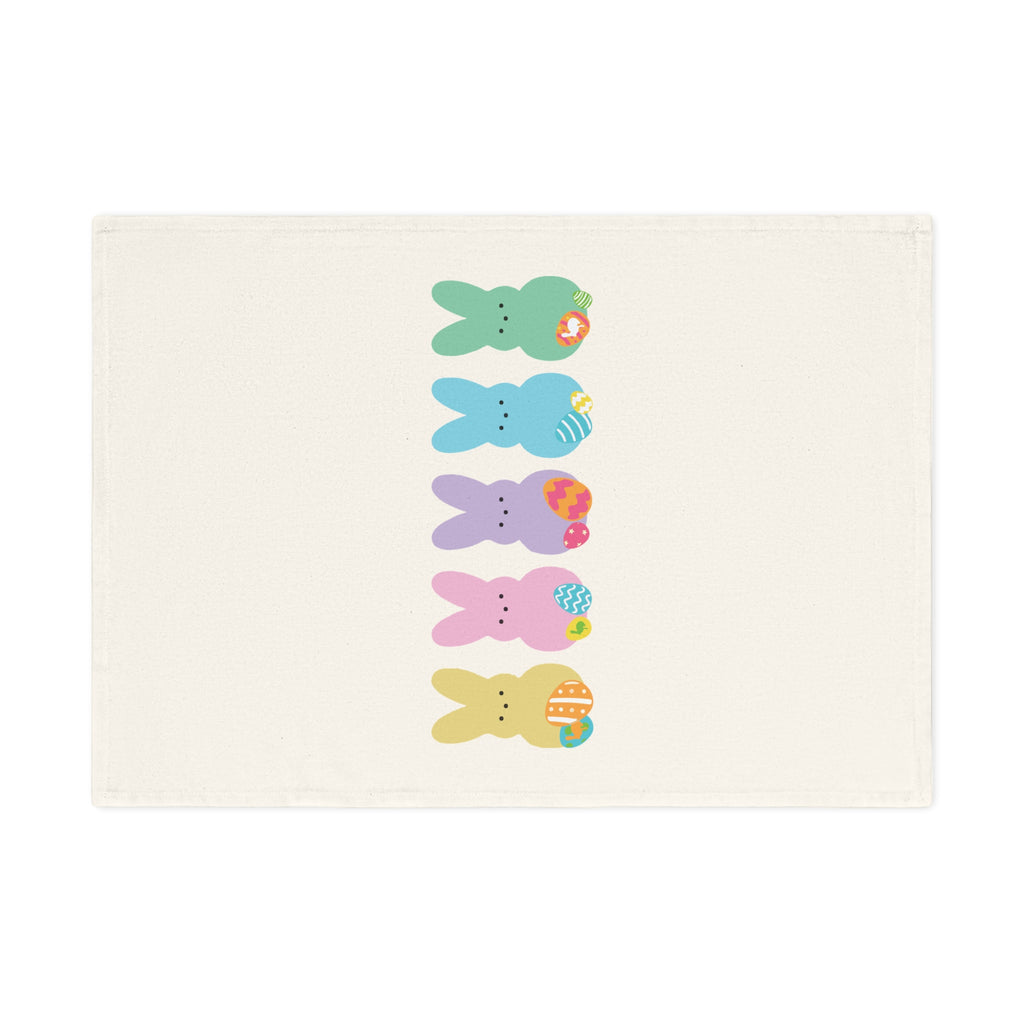 Easter Bunny Row Cotton Tea Towel – Pastel Peep Bunnies with Easter Eggs