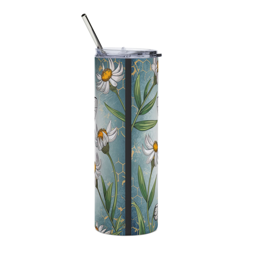 Bee Happy 20oz Stainless Steel Tumbler — Insulated Bumblebee Floral Travel Cup