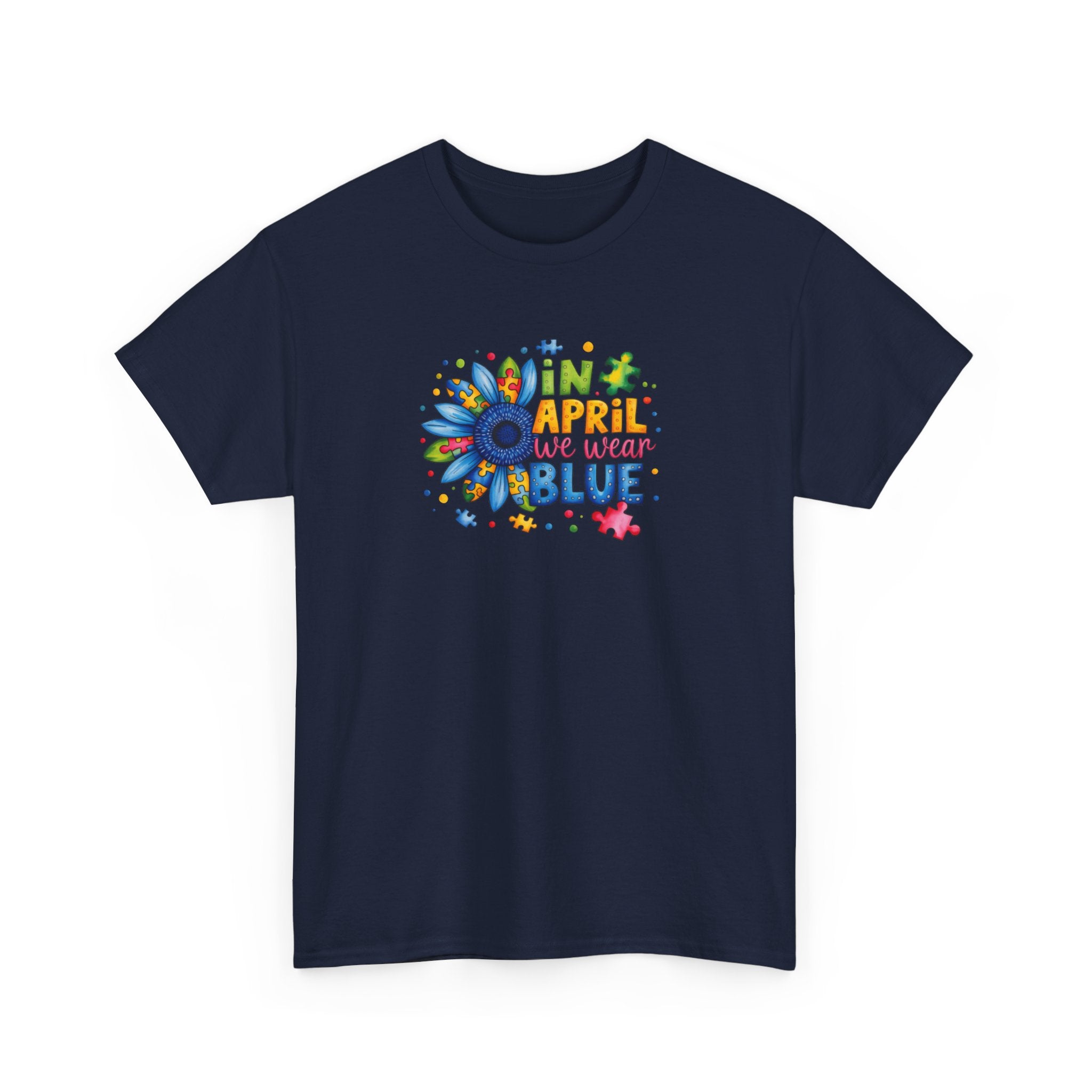 "In April We Wear Blue" Autism Awareness Floral Tee