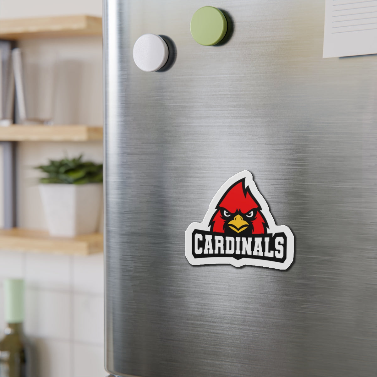 Cardinals Mascot Die-Cut Magnet — School Team Logo Refrigerator Sticker