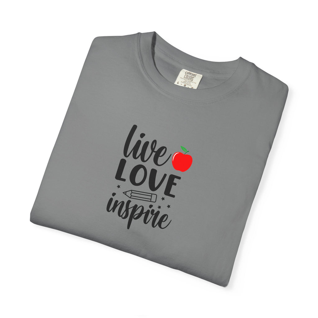 Live Love Inspire T-Shirt — Teacher Appreciation Apple Graphic Tee