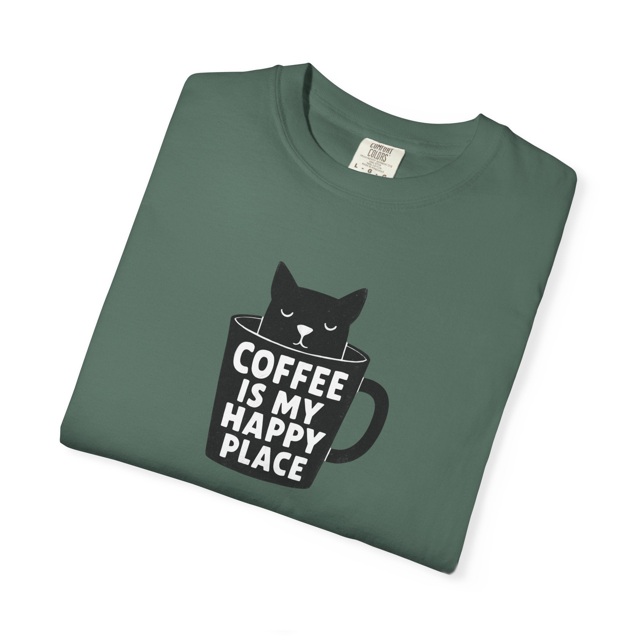 Coffee Is My Happy Place T-Shirt — Cat & Coffee Graphic Tee