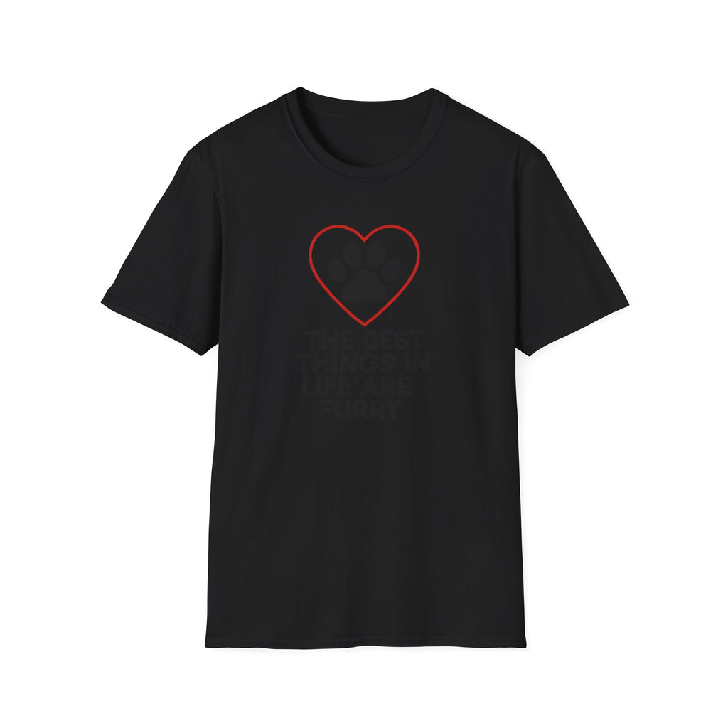 Dog Lover T-Shirt — “The Best Things in Life Are Furry” Paw Heart Tee