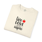 Live Love Inspire T-Shirt — Teacher Appreciation Apple Graphic Tee