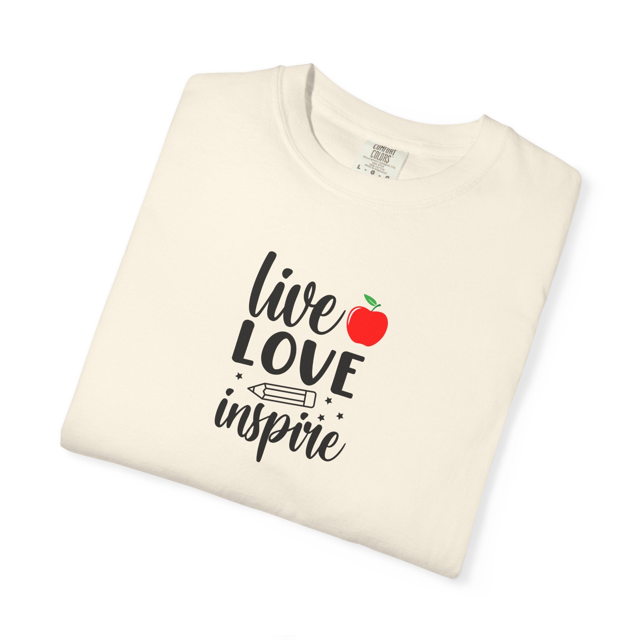 Live Love Inspire T-Shirt — Teacher Appreciation Apple Graphic Tee