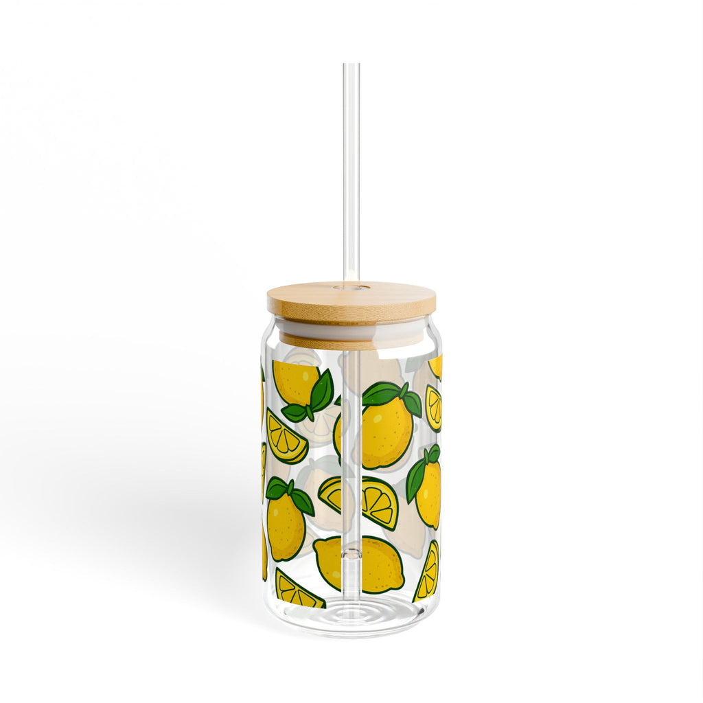 Lemon Pattern Sipper Glass — 16oz Decorative Straw Tumbler