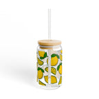 Lemon Pattern Sipper Glass — 16oz Decorative Straw Tumbler