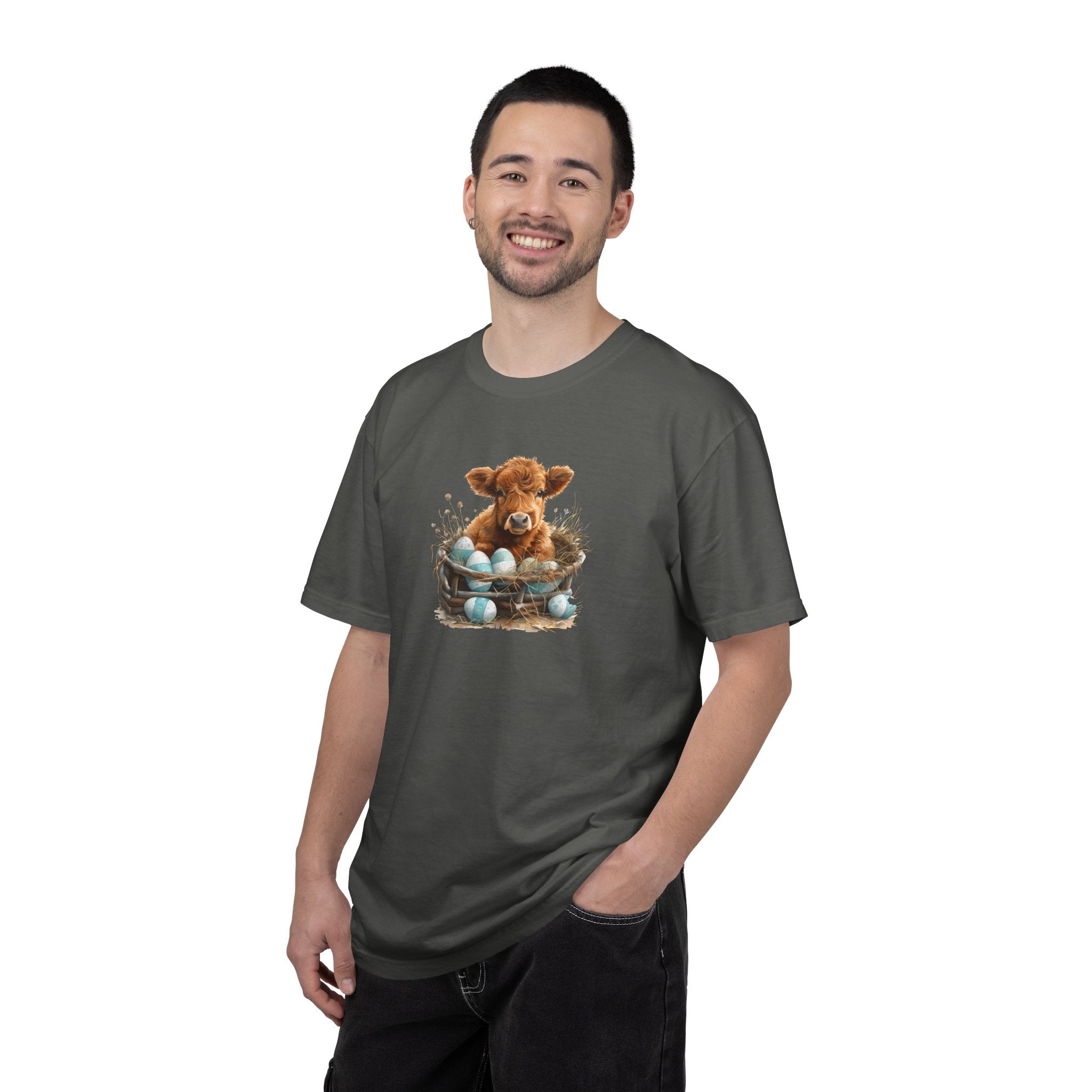 Easter Highland Cow Calf in Basket T-Shirt