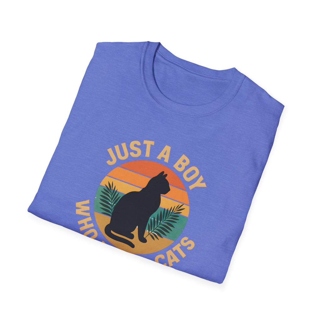 Cat Lover T‑Shirt — "Just a Boy Who Loves Cats" Vintage Sunset Tee
