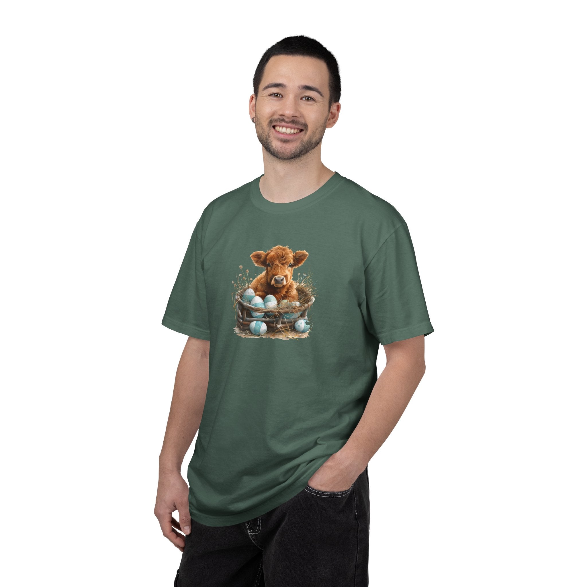 Easter Highland Cow Calf in Basket T-Shirt