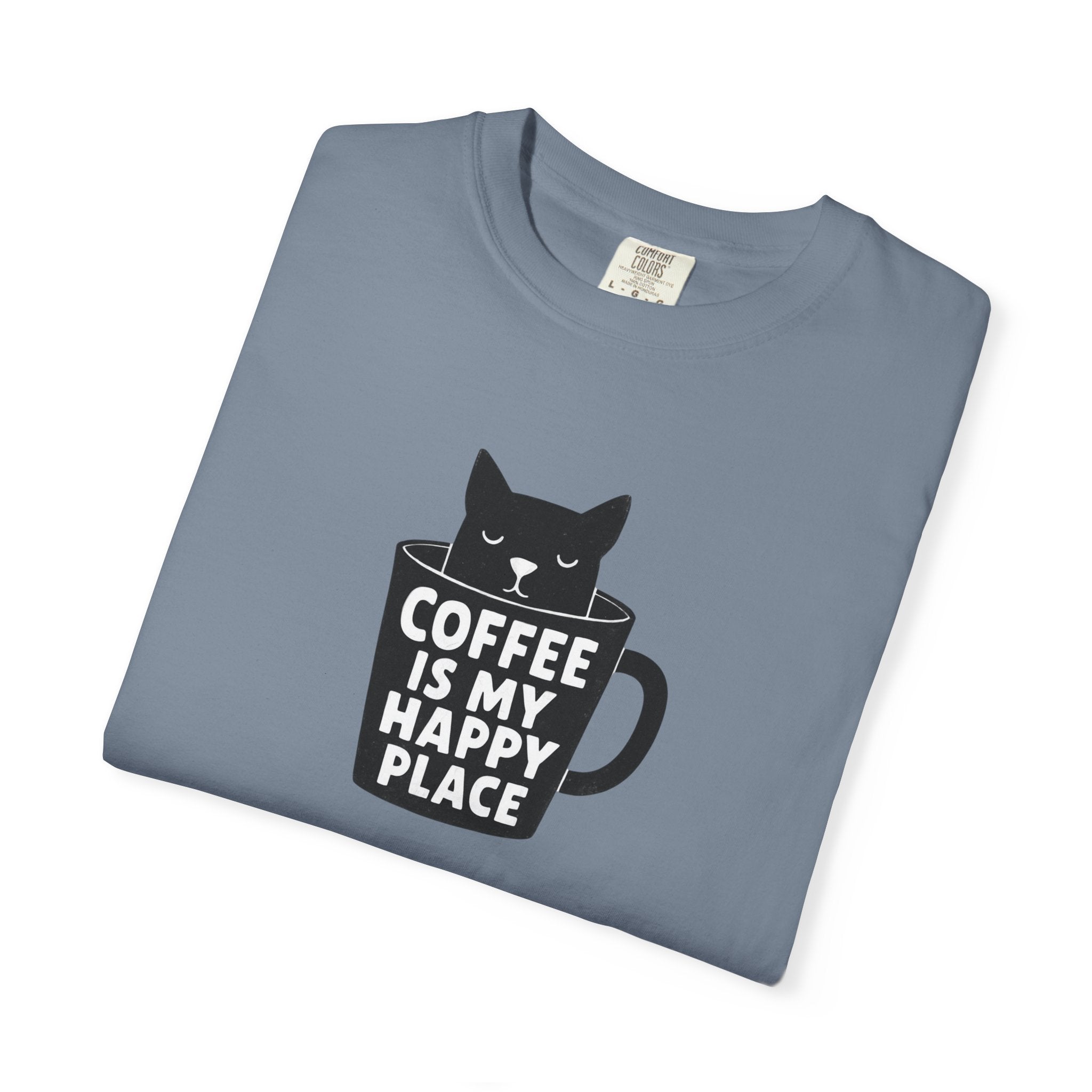 Coffee Is My Happy Place T-Shirt — Cat & Coffee Graphic Tee