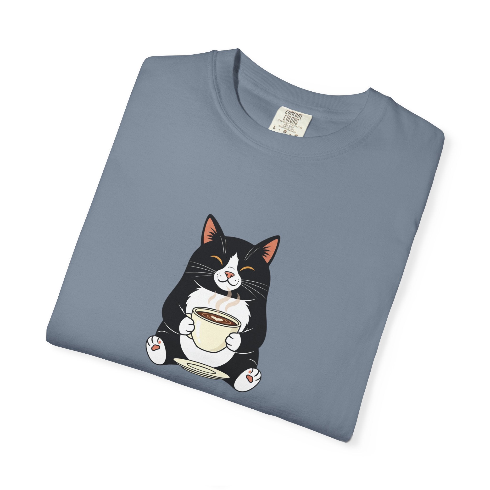 Tuxedo Cat Holding Coffee T-Shirt