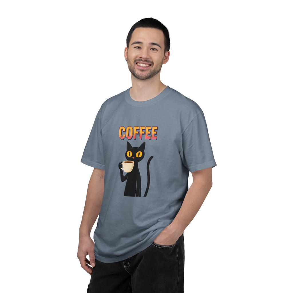 Coffee Cat T-Shirt — Cute Black Cat Holding Coffee Graphic Tee