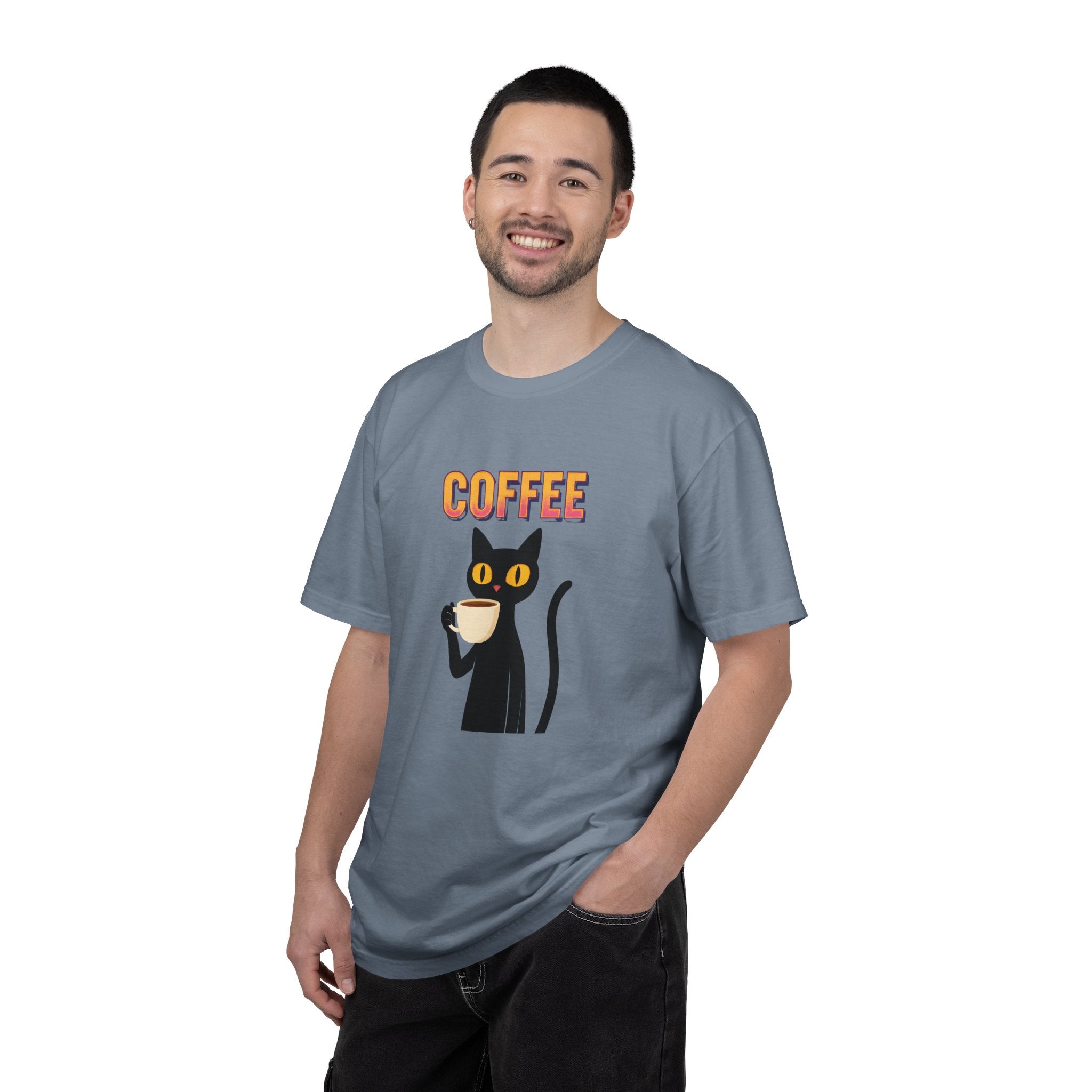 Coffee Cat T-Shirt — Cute Black Cat Holding Coffee Graphic Tee