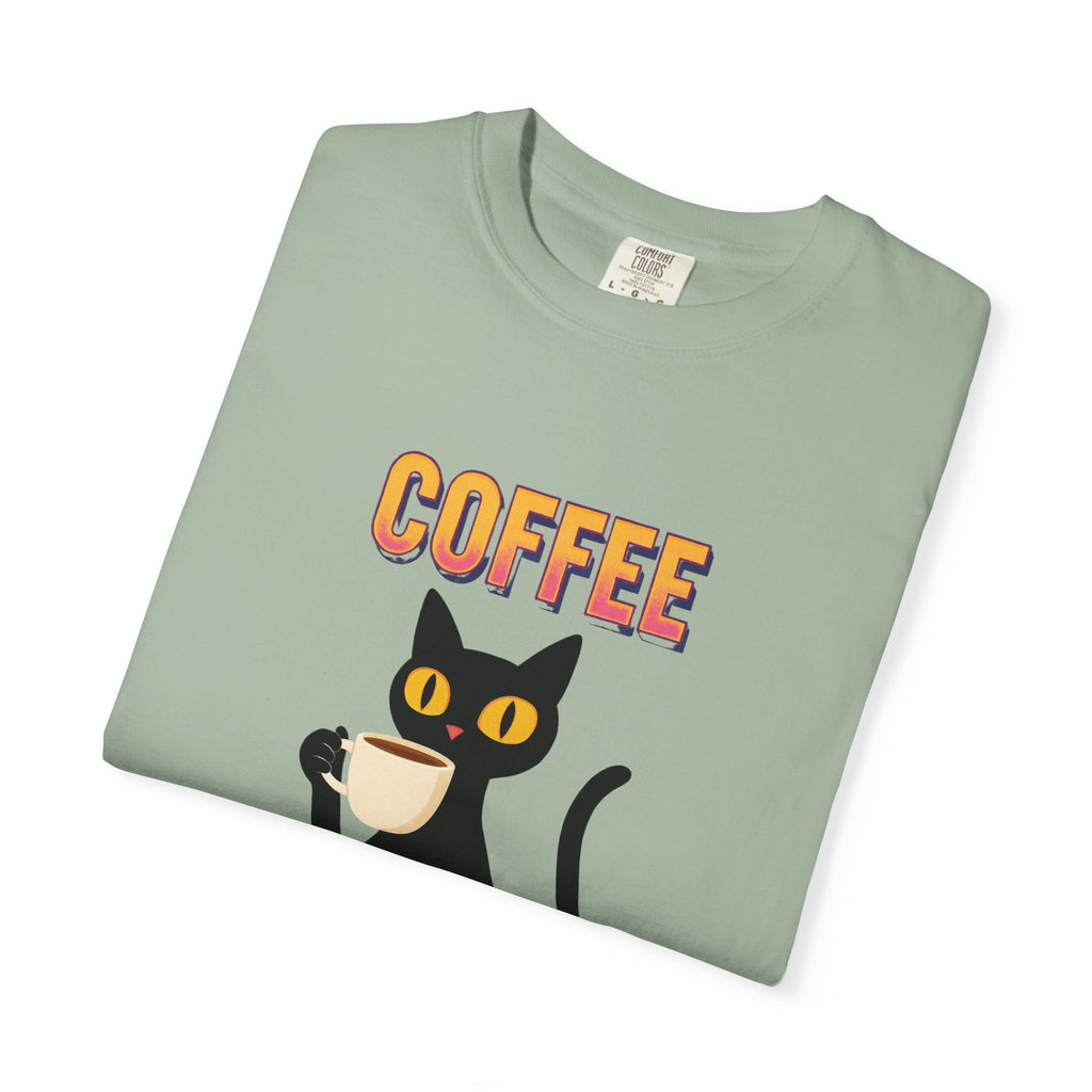 Coffee Cat T-Shirt — Cute Black Cat Holding Coffee Graphic Tee