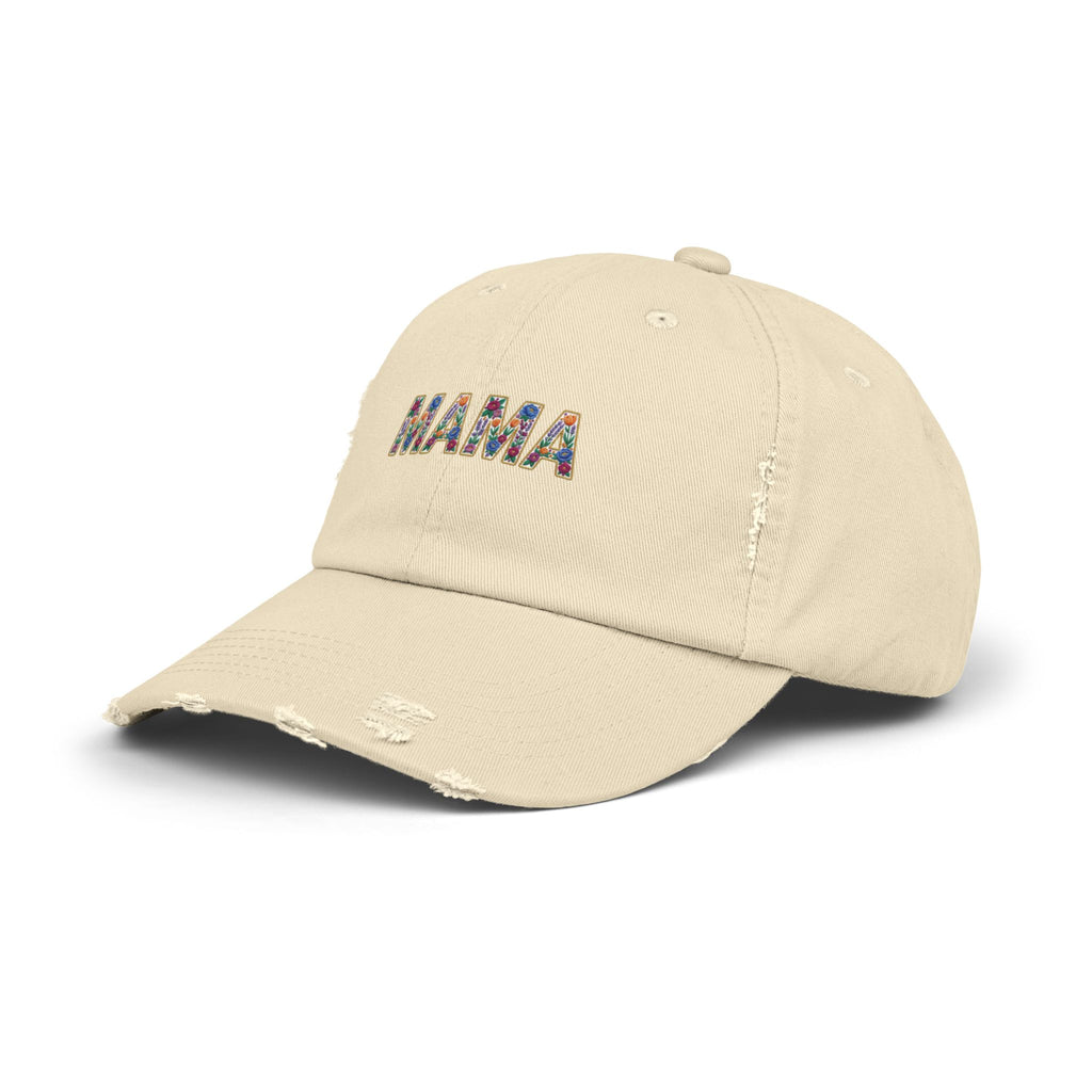 MAMA Distressed Baseball Cap — Floral Patch Mom Hat