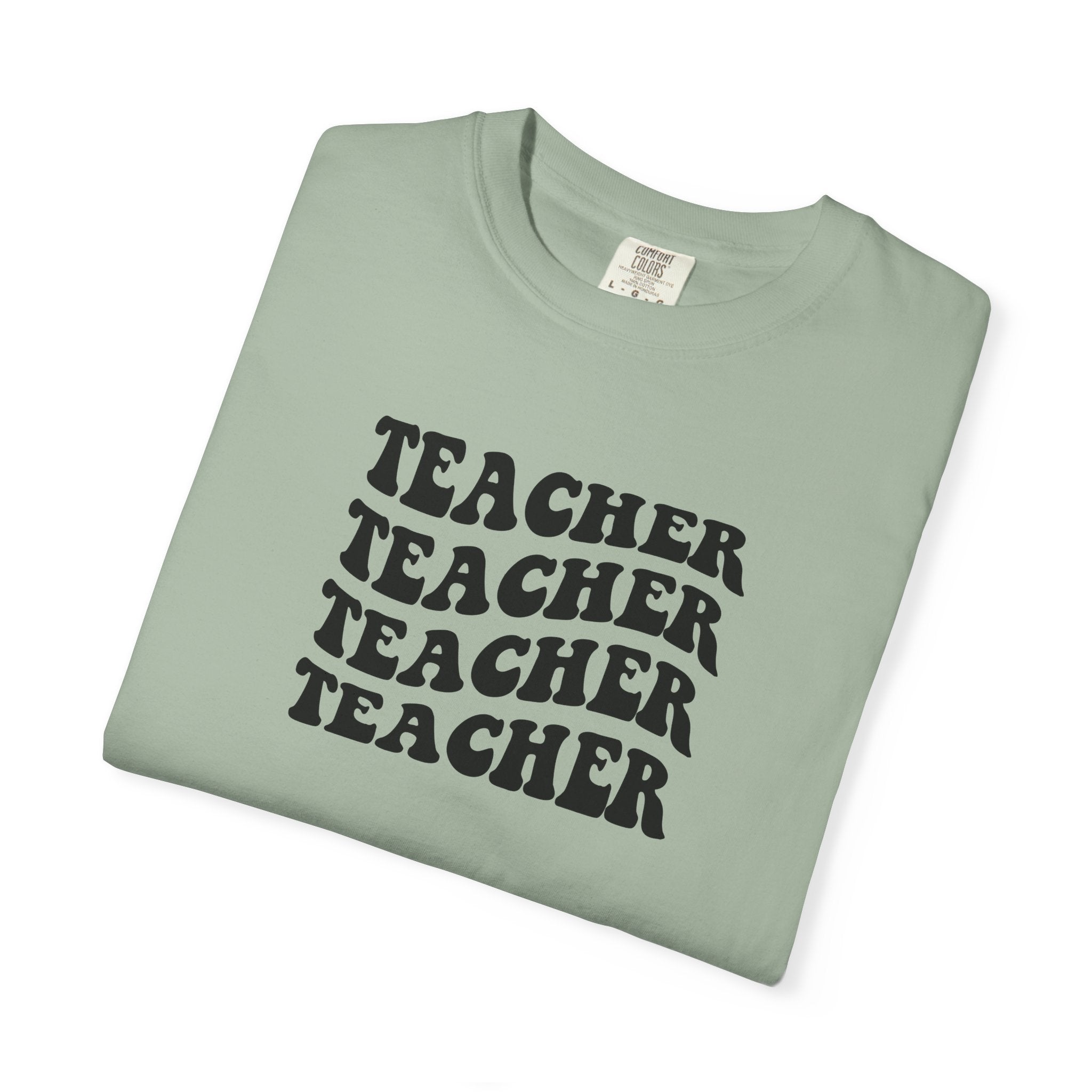 Teacher Repeat Graphic T-Shirt — Retro Stacked "Teacher" Tee