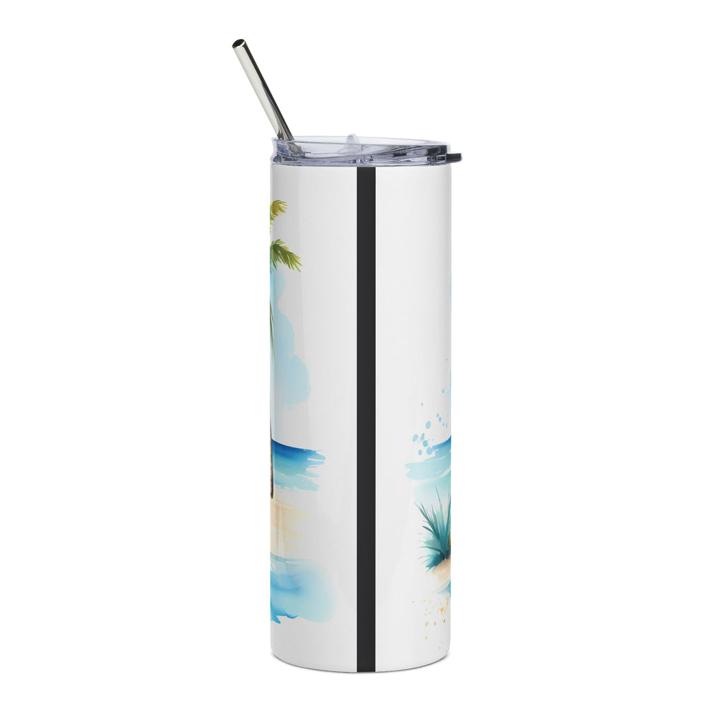 Beach Scene 20oz Stainless Steel Tumbler — Palm Trees & Umbrella Travel Mug