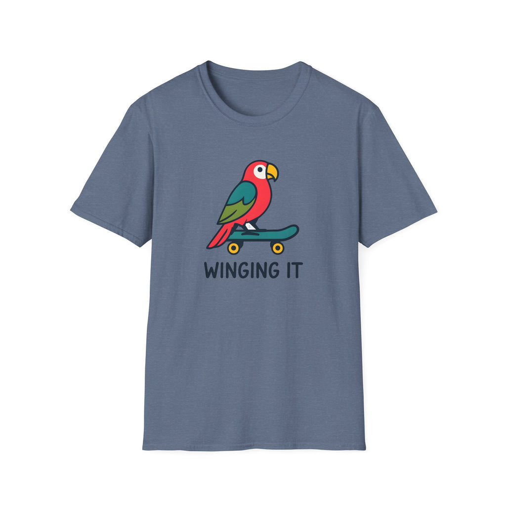 Winging It Parrot T-Shirt — Cute Skateboard Bird Graphic Tee