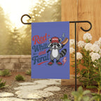 Red, White and Feral Garden Flag — Patriotic Raccoon House Banner