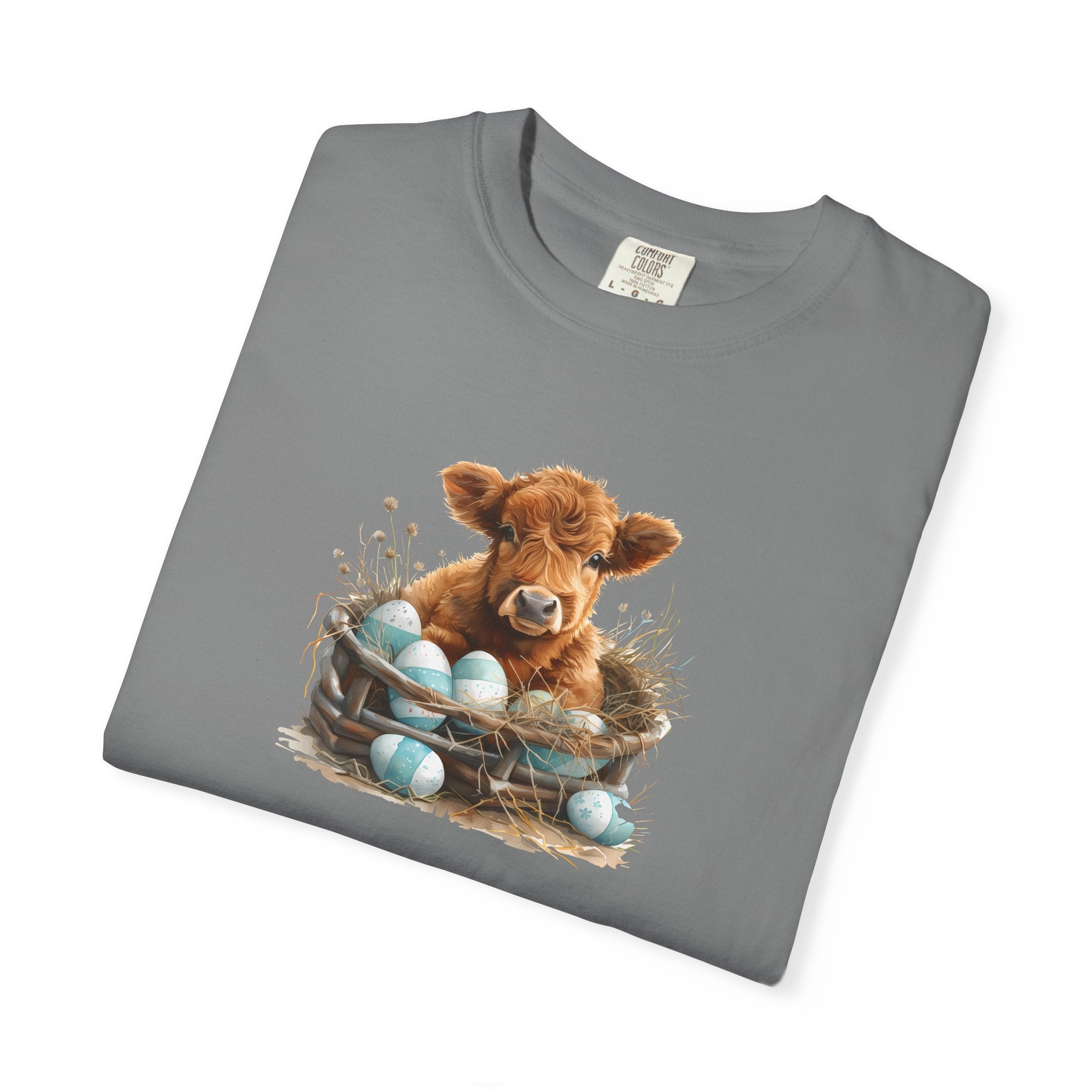 Easter Highland Cow Calf in Basket T-Shirt