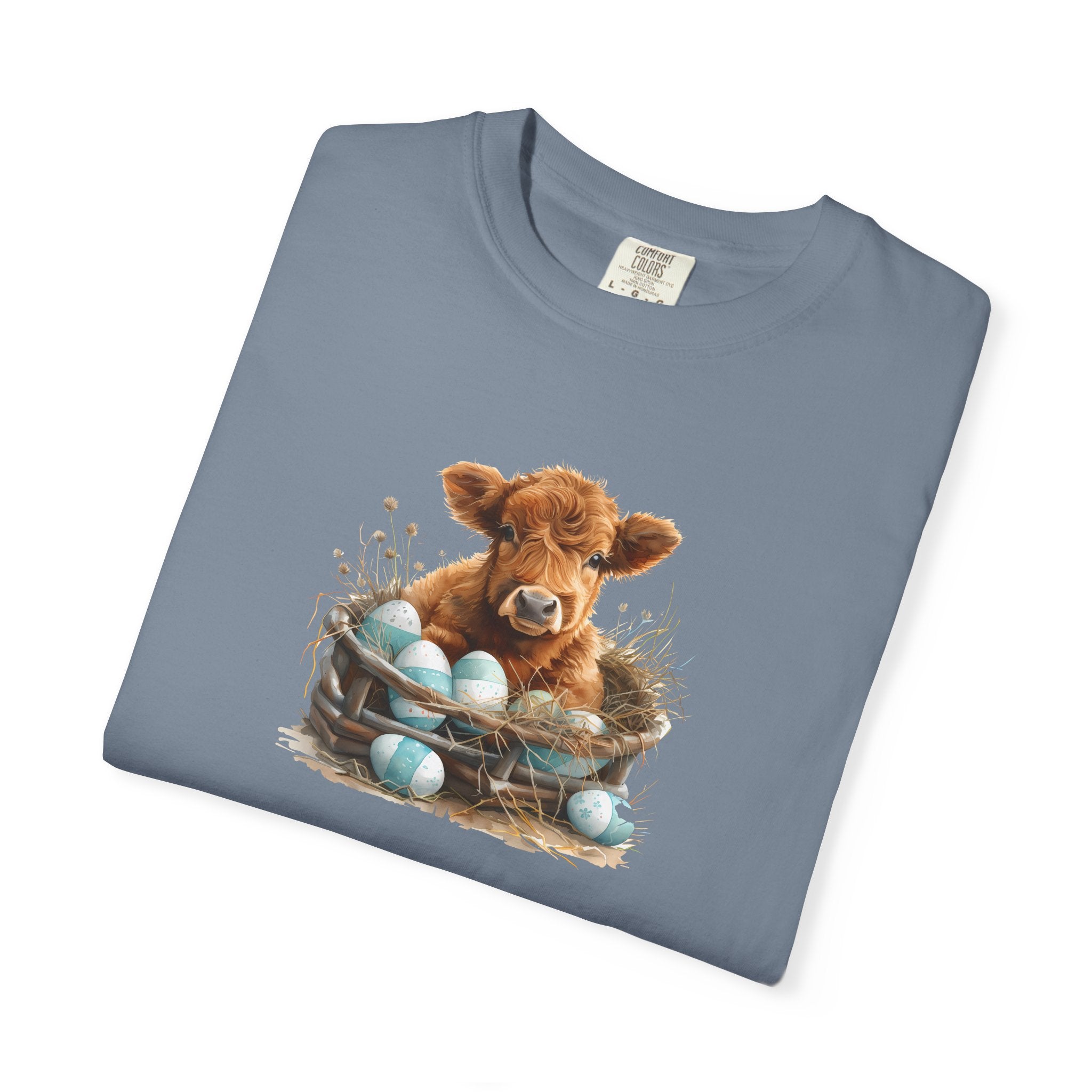 Easter Highland Cow Calf in Basket T-Shirt