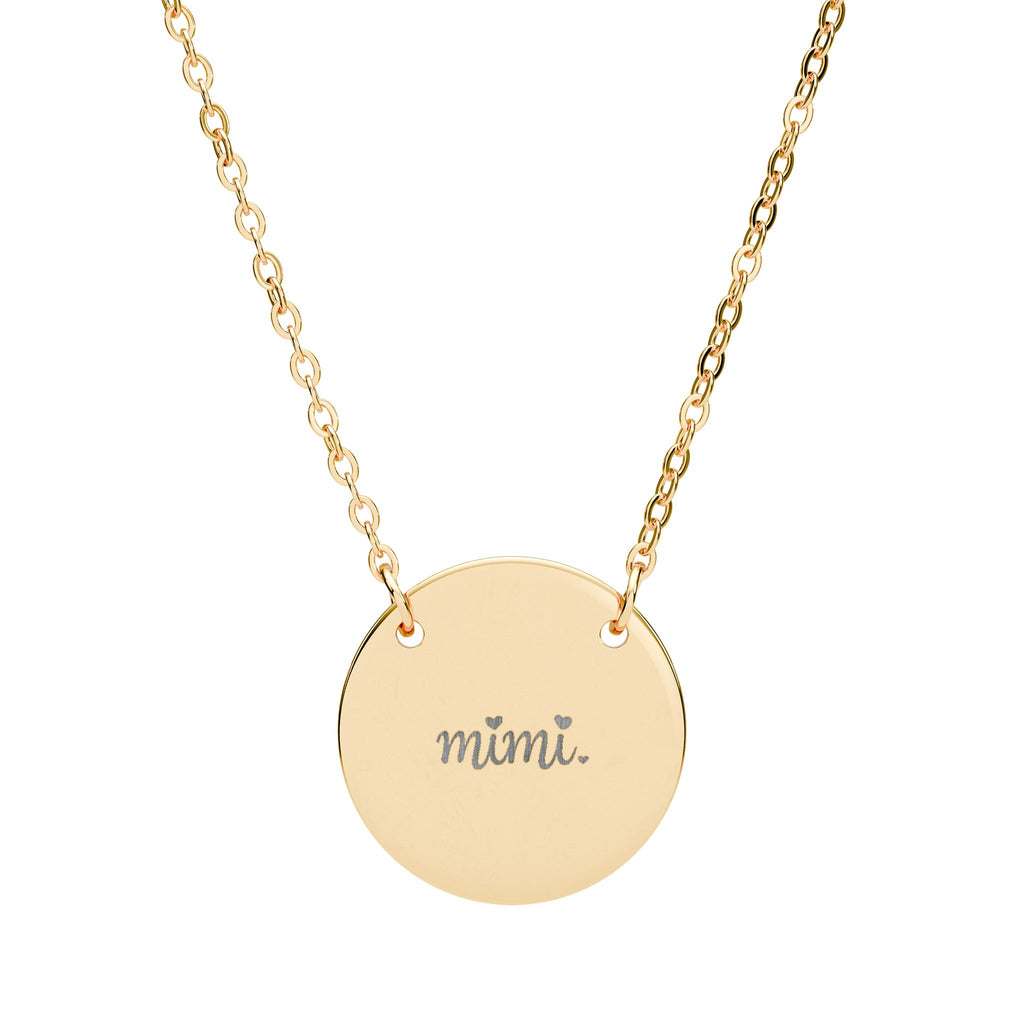 Engraved Circle Necklace — "Mimi." Personalized Pendant Gift