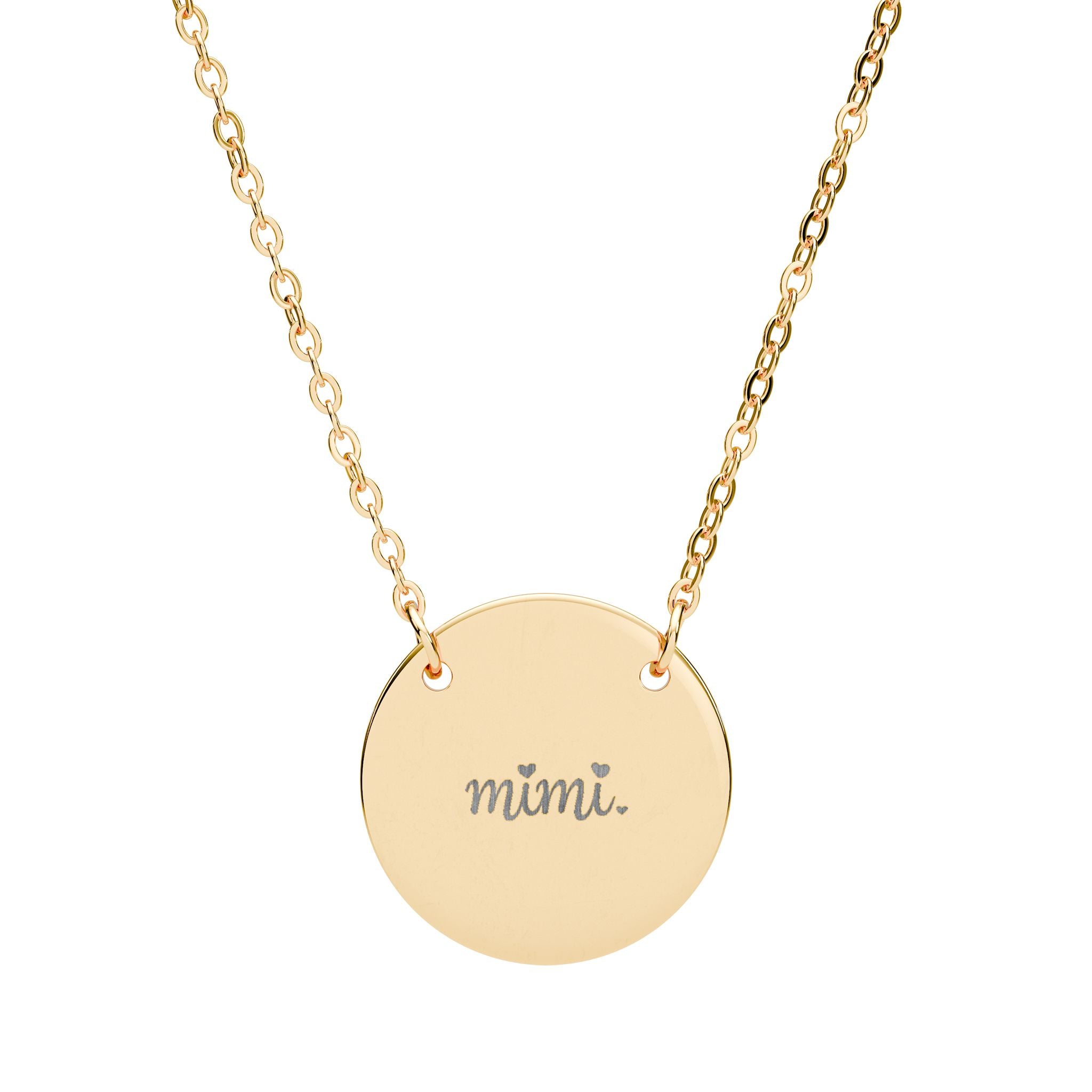 Engraved Circle Necklace — "Mimi." Personalized Pendant Gift