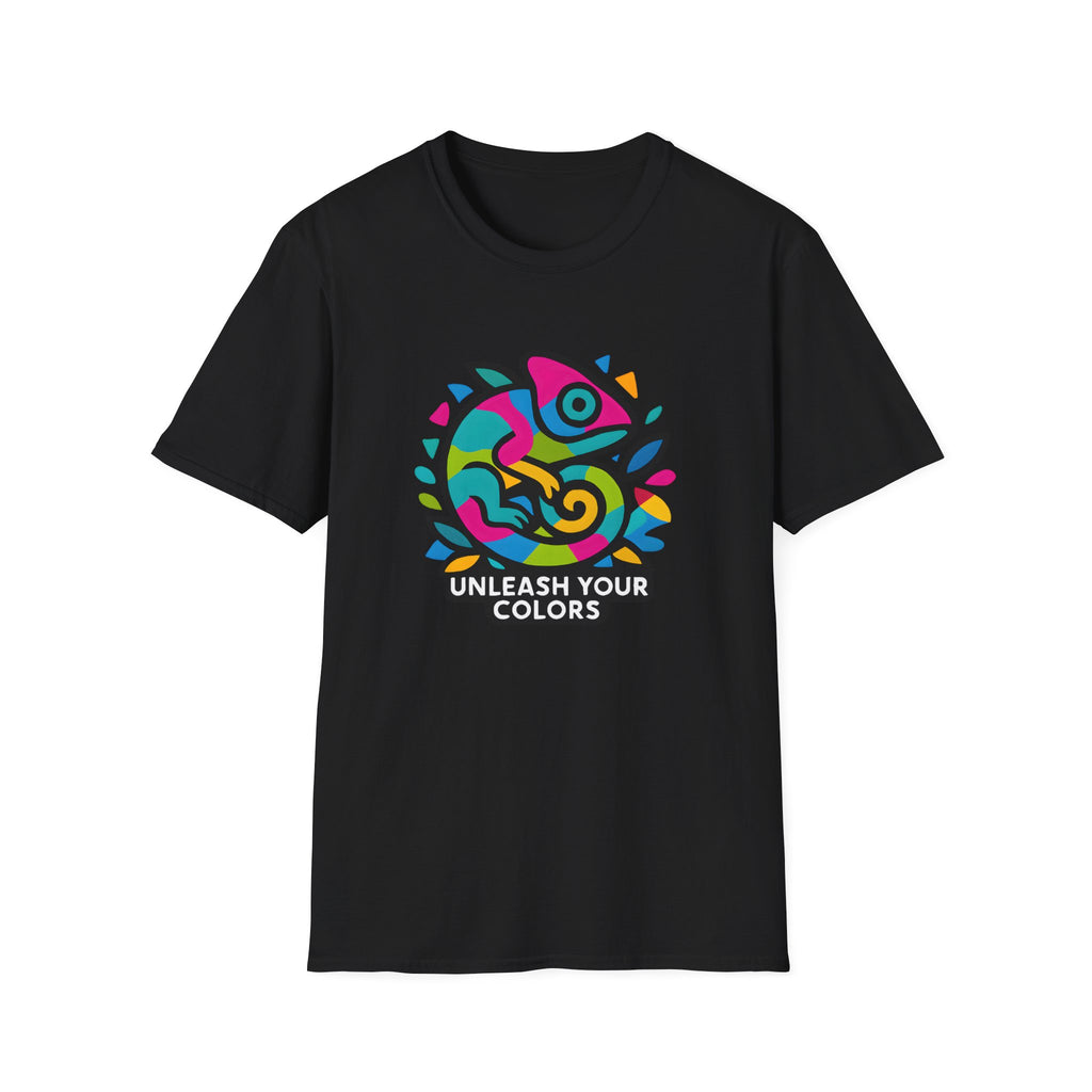 Unisex T-Shirt — 'Unleash Your Colors' Rainbow Chameleon Graphic Tee