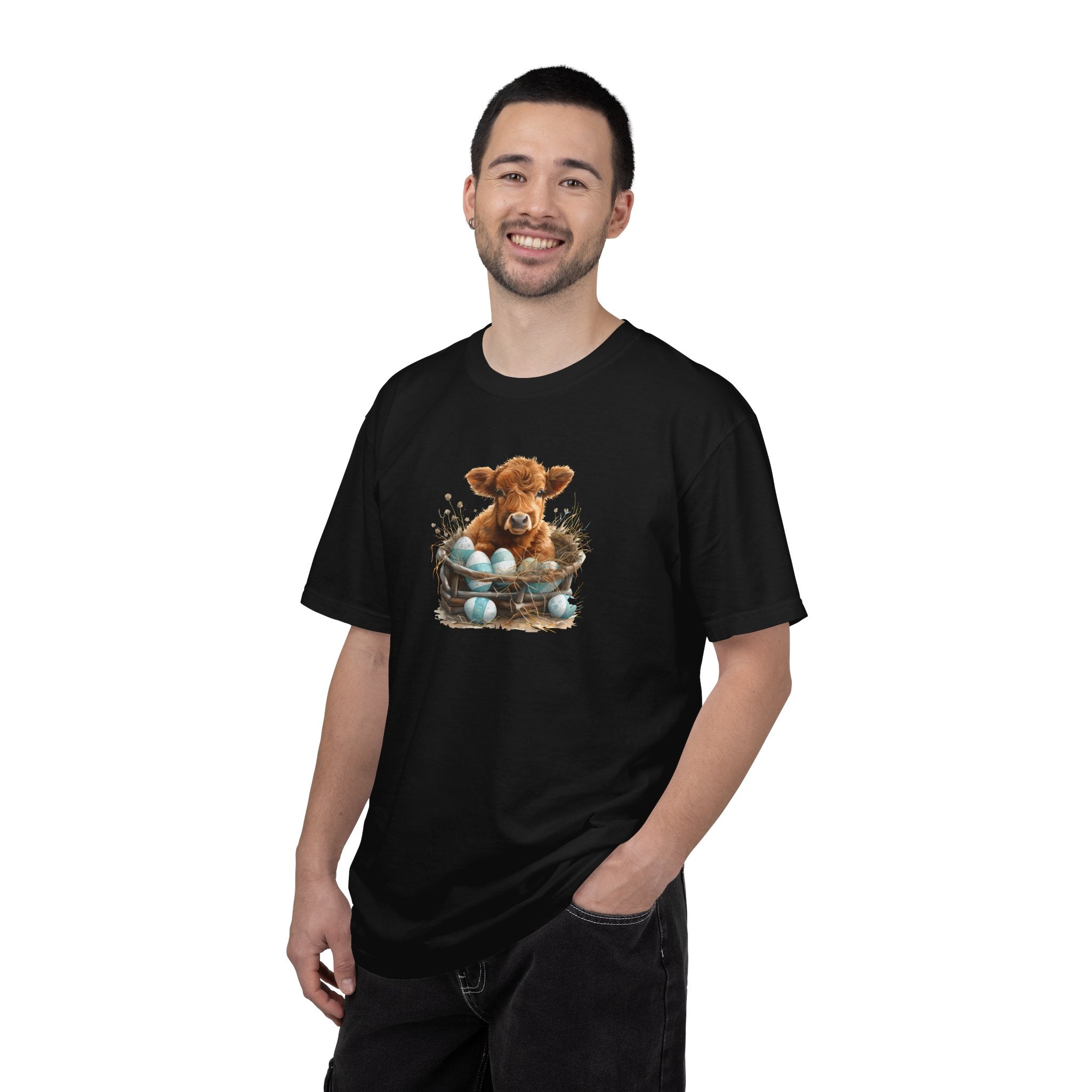 Easter Highland Cow Calf in Basket T-Shirt