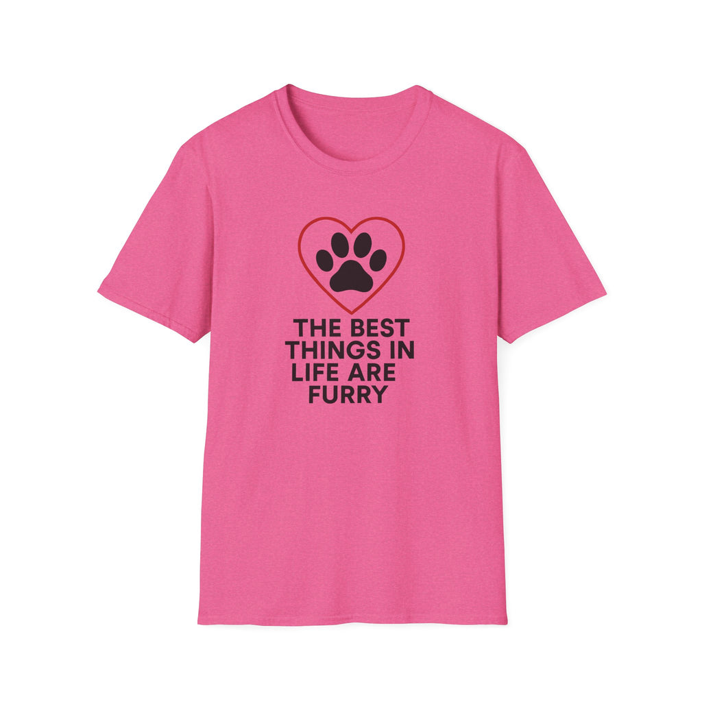 Dog Lover T-Shirt — “The Best Things in Life Are Furry” Paw Heart Tee