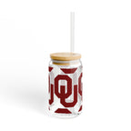 OU Logo 16oz Glass Sipper with Bamboo Lid — Oklahoma Sooners Drink Tumbler