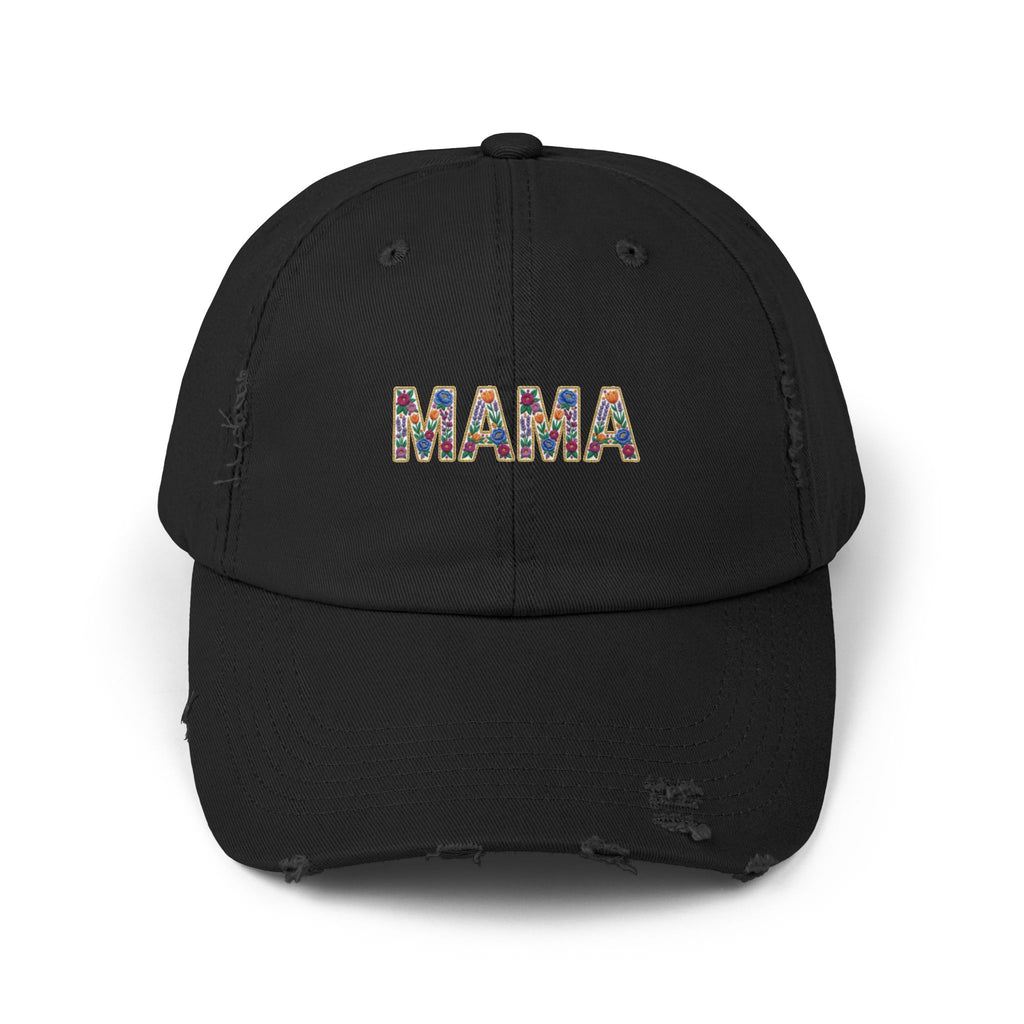 MAMA Distressed Baseball Cap — Floral Patch Mom Hat