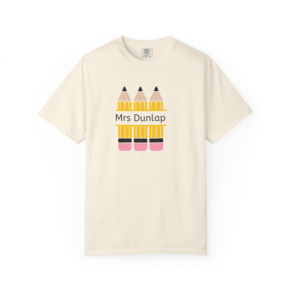 Personalized Teacher T-Shirt – 'Mrs Dunlap' Pencil Design