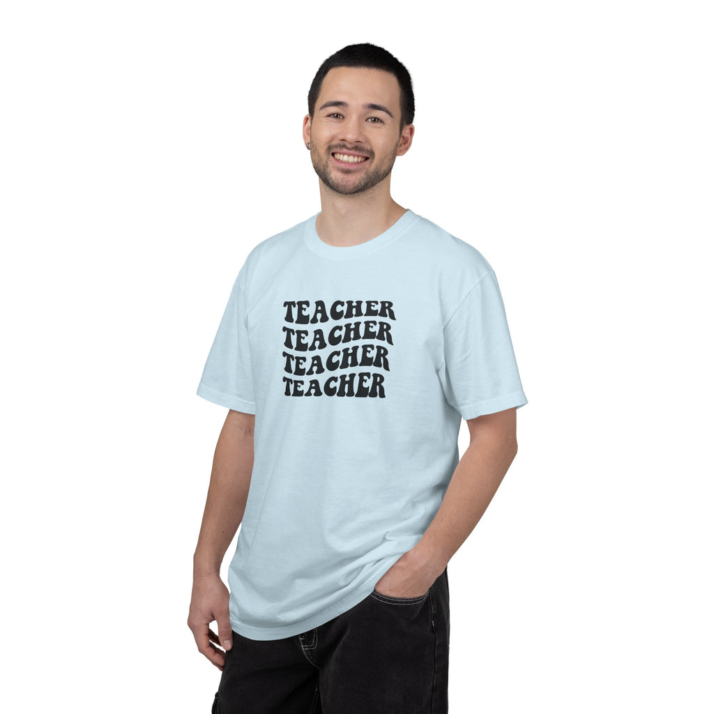 Teacher Repeat Graphic T-Shirt — Retro Stacked "Teacher" Tee