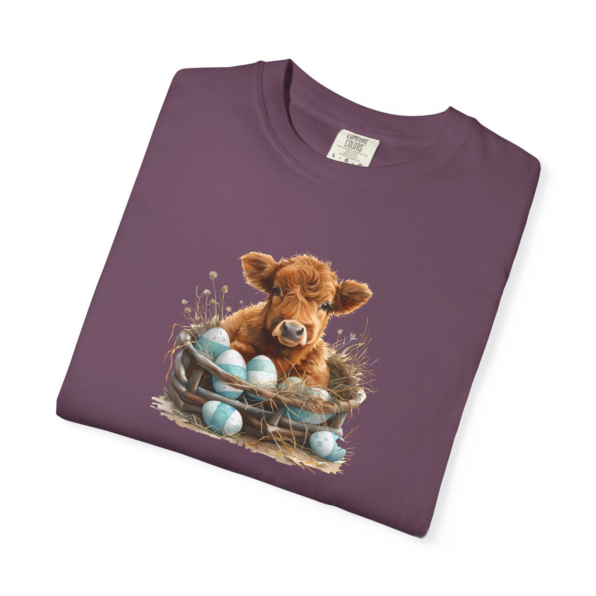 Easter Highland Cow Calf in Basket T-Shirt