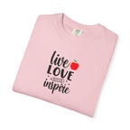 Live Love Inspire T-Shirt — Teacher Appreciation Apple Graphic Tee