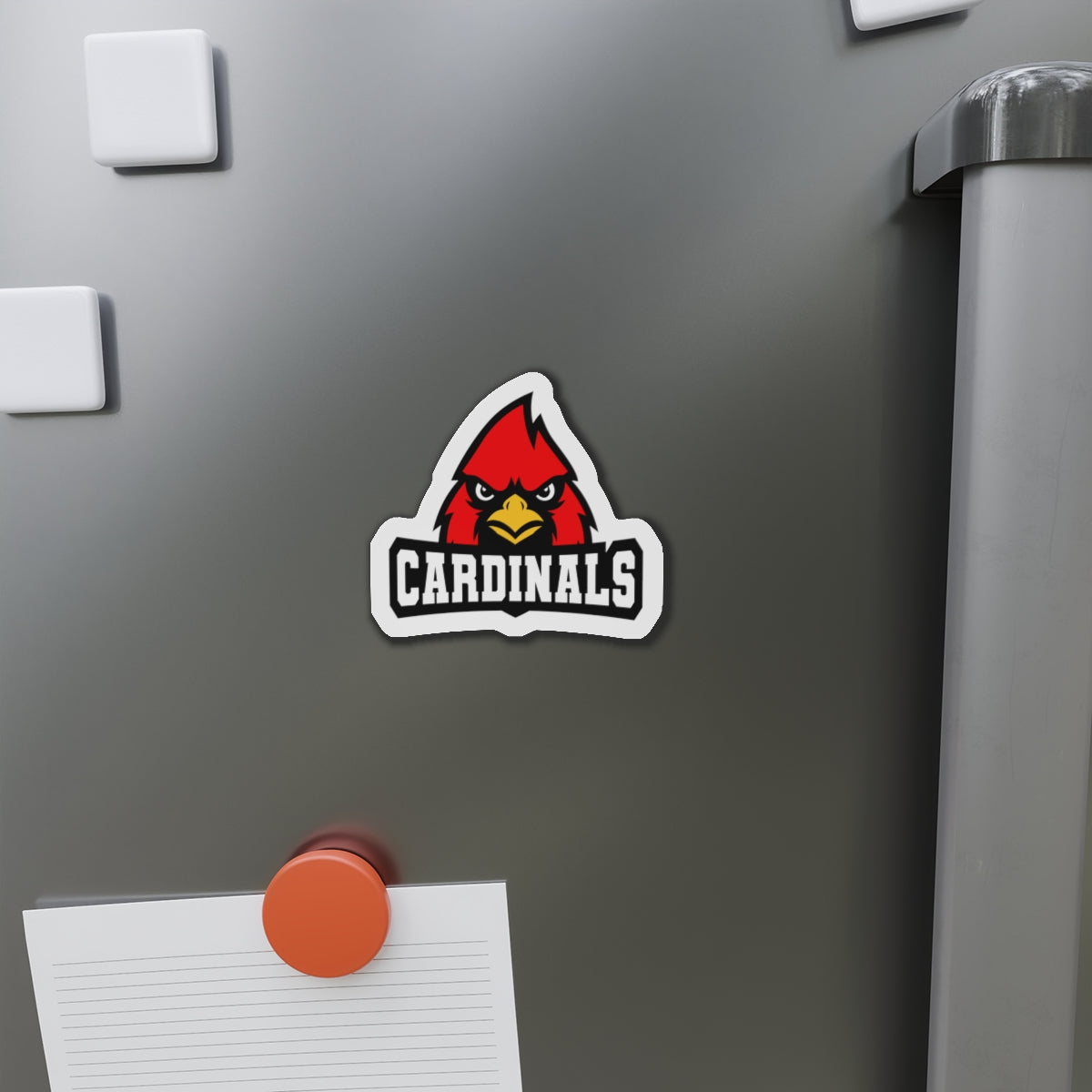 Cardinals Mascot Die-Cut Magnet — School Team Logo Refrigerator Sticker