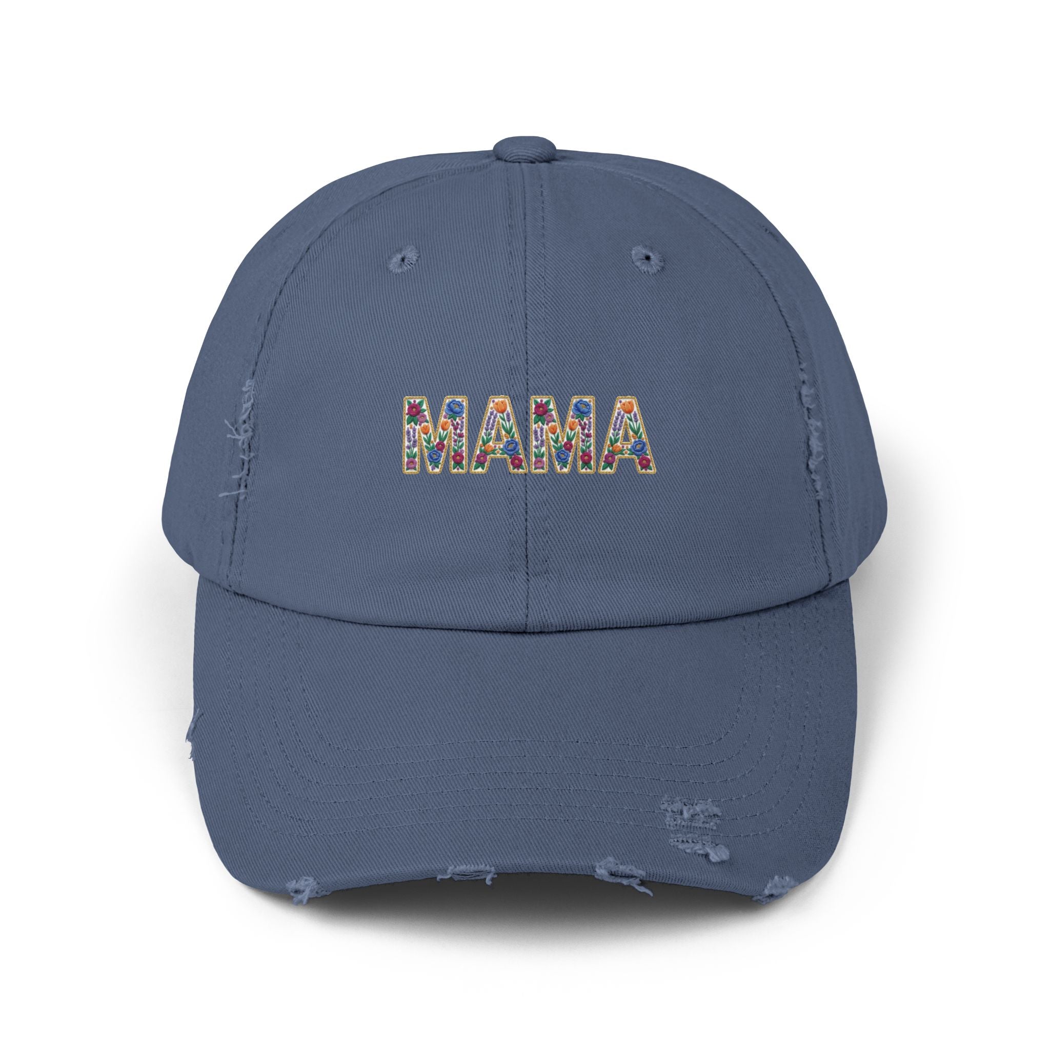 MAMA Distressed Baseball Cap — Floral Patch Mom Hat