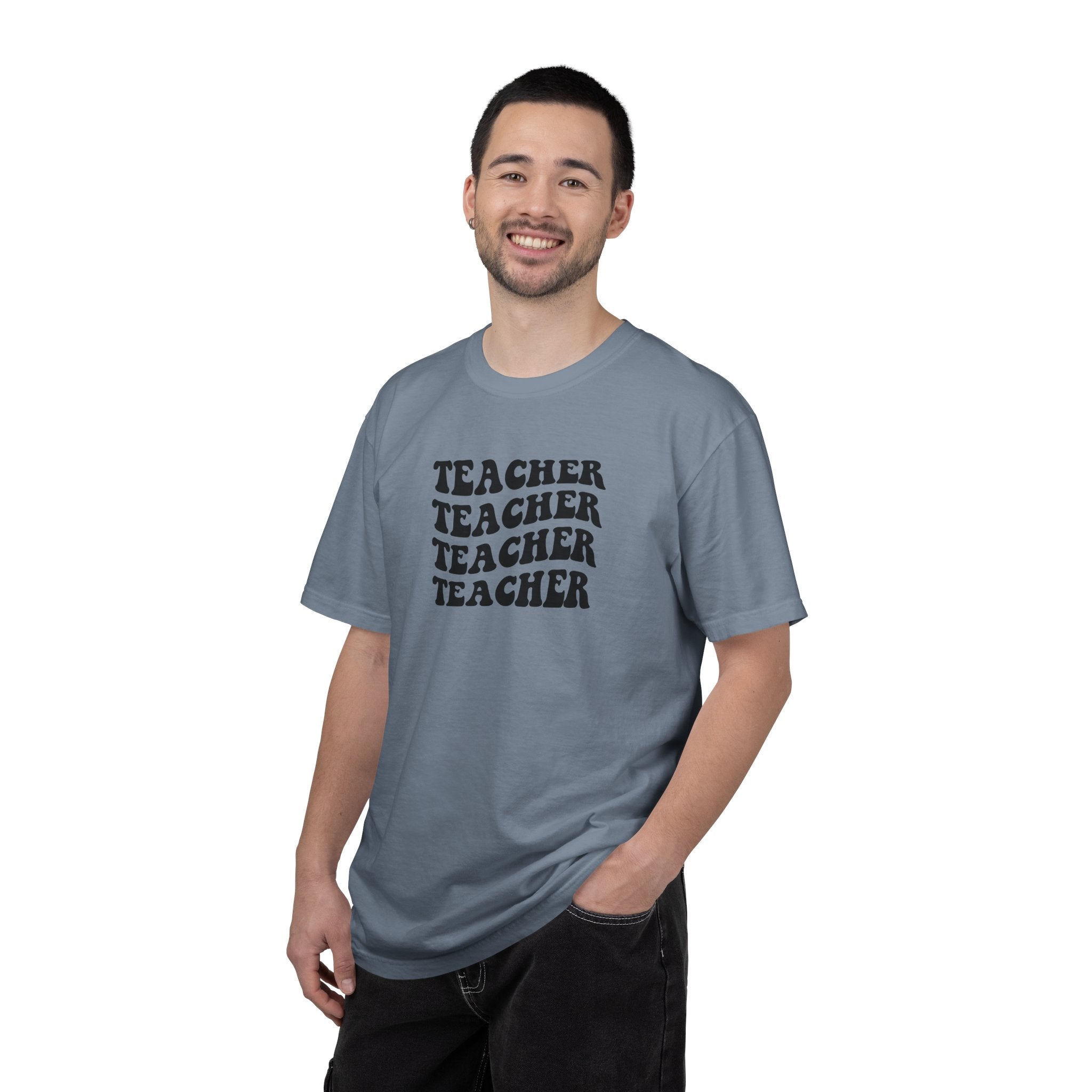 Teacher Repeat Graphic T-Shirt — Retro Stacked "Teacher" Tee