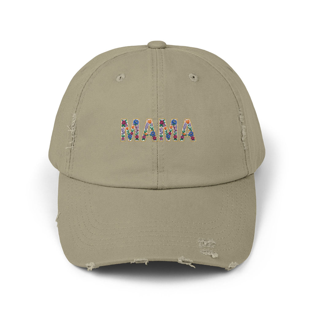 MAMA Distressed Baseball Cap — Floral Patch Mom Hat