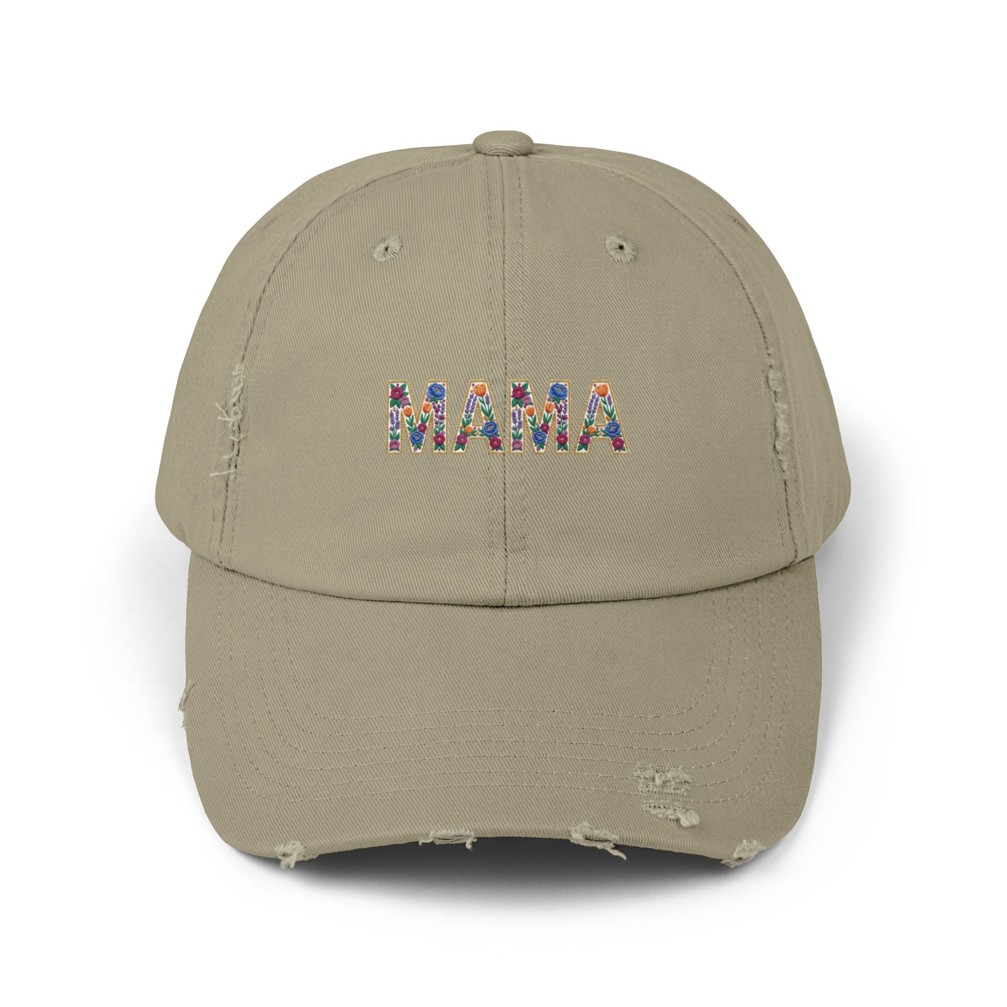 MAMA Distressed Baseball Cap — Floral Patch Mom Hat