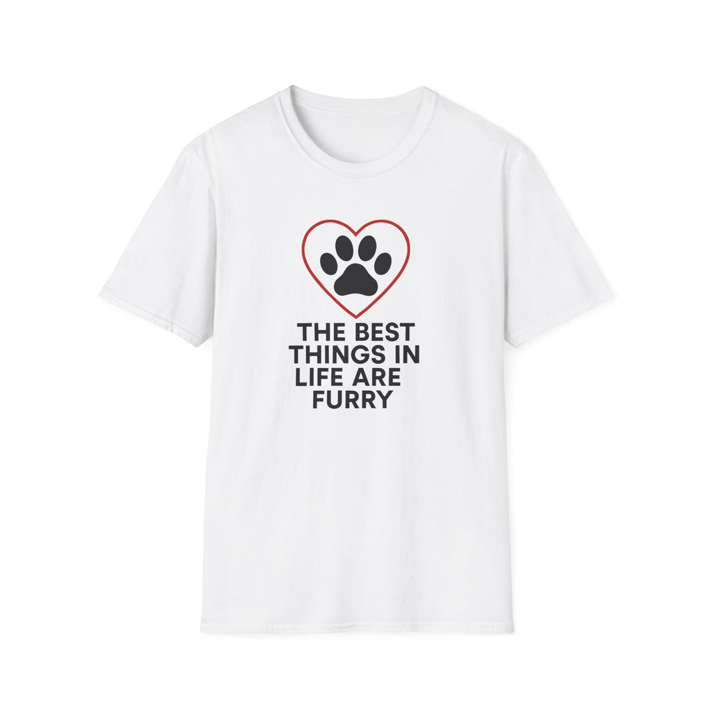 Dog Lover T-Shirt — “The Best Things in Life Are Furry” Paw Heart Tee