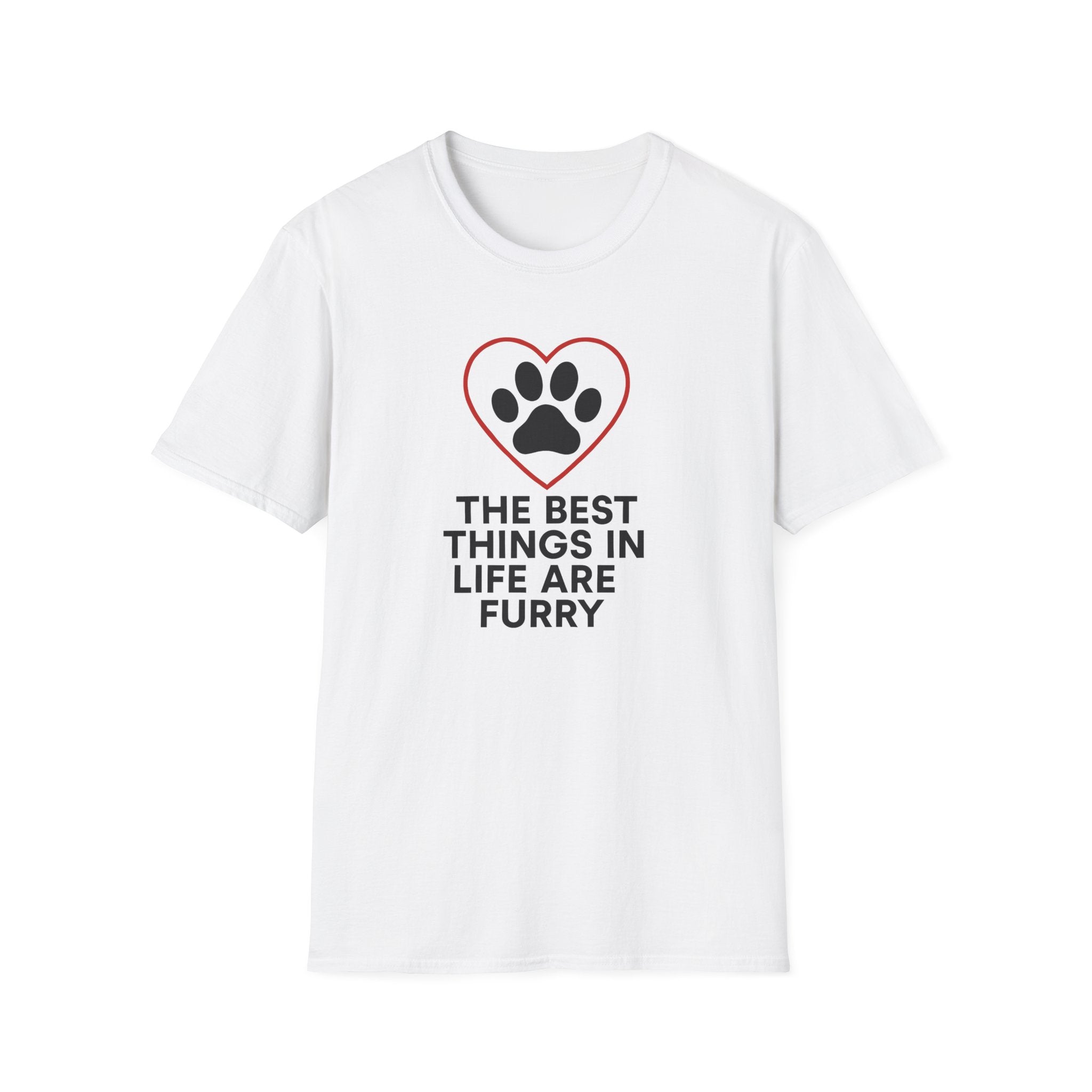 Dog Lover T-Shirt — “The Best Things in Life Are Furry” Paw Heart Tee