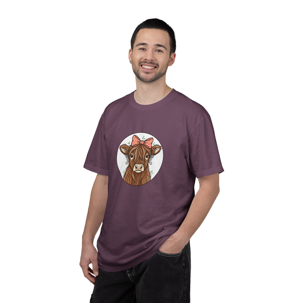 Highland Cow Tee — Cute Cow with Pink Bow Graphic T-Shirt