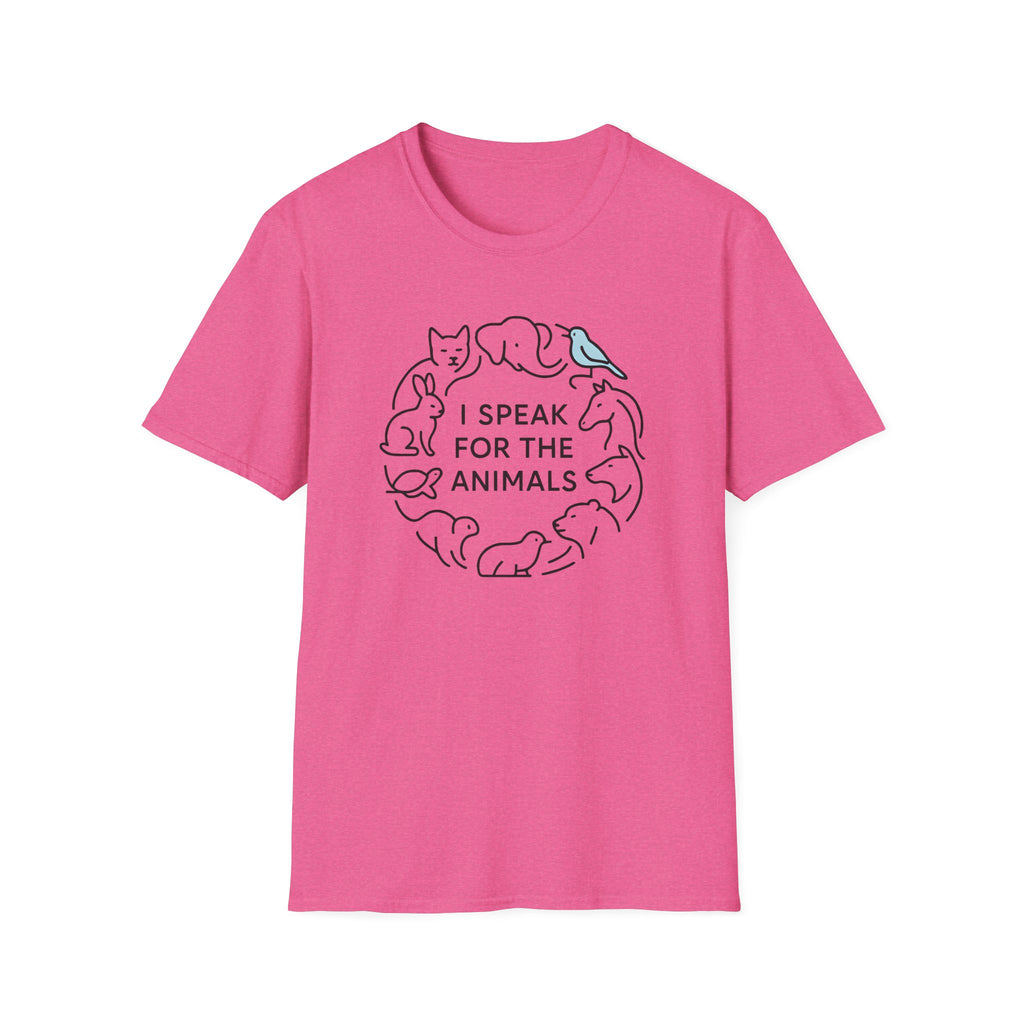 I Speak For The Animals T-Shirt — Animal Lover Tee with Cat, Dog & Bird Line Art