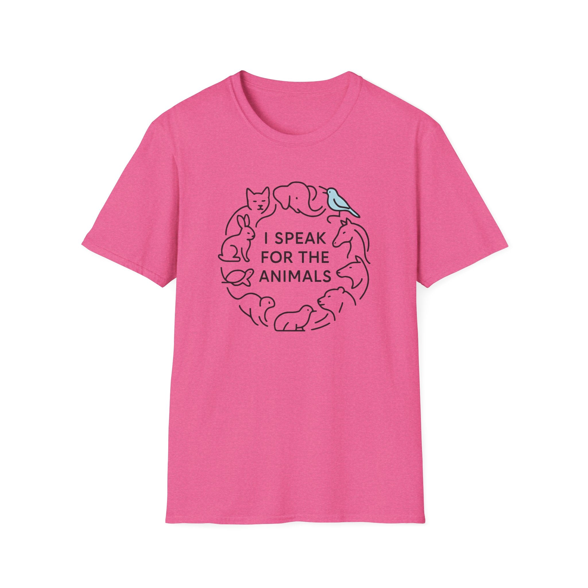 I Speak For The Animals T-Shirt — Animal Lover Tee with Cat, Dog & Bird Line Art